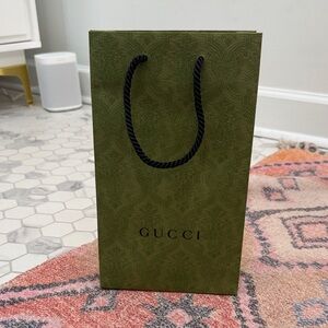 Gucci Olive Green Embossed Gift Bag with Black Handles